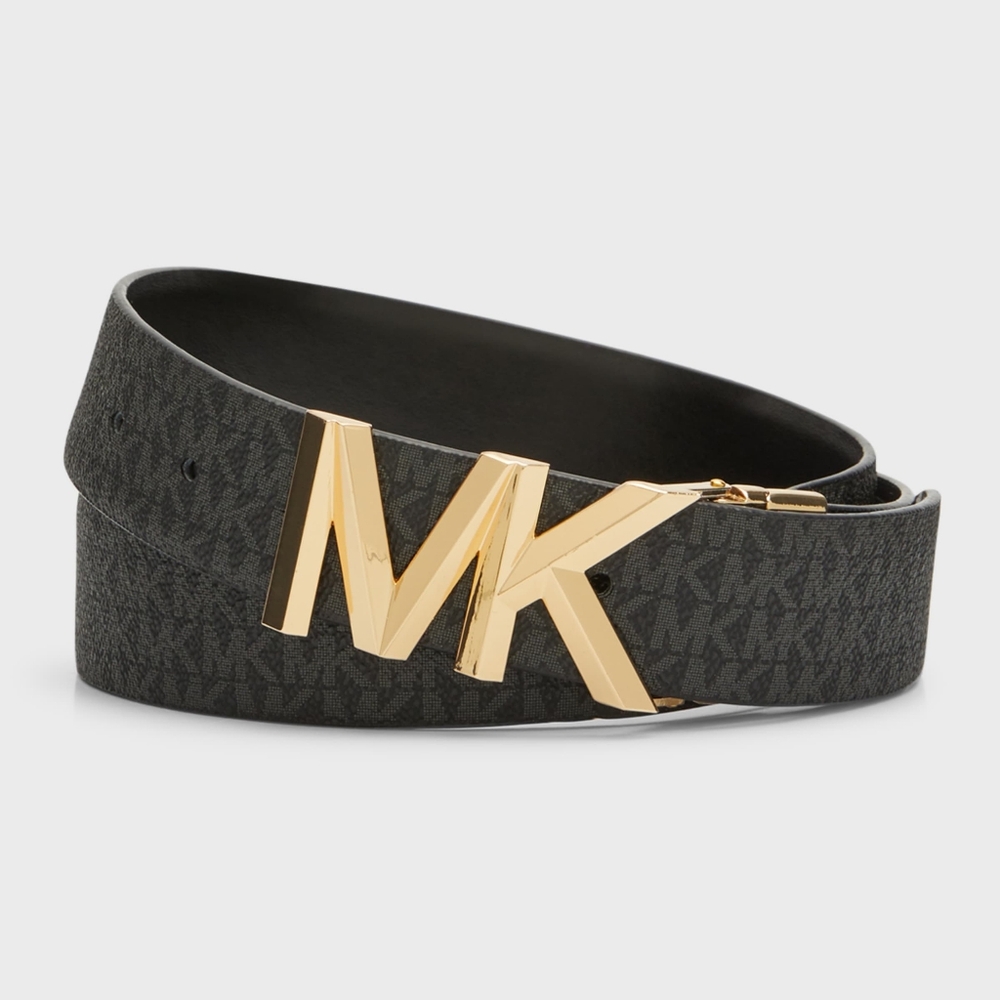 Michael Kors MK Logo Reversible Black Leather Belt